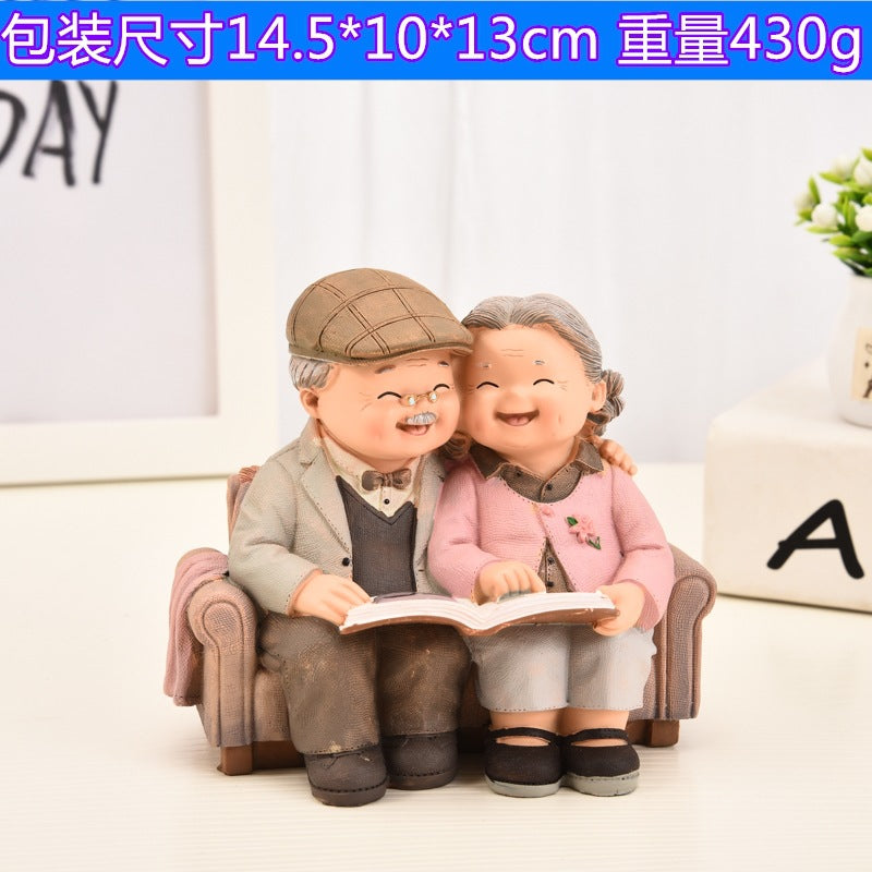 Creative Elderly Couple Figurine for Home Decor Gift