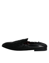 Dolce & Gabbana Black Logo Embroidered Leather Loafer Men Dress Shoes