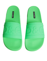 Dolce & Gabbana Green Leather Slides Sandals Beachwear Shoes