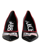 Dolce & Gabbana Black Leather Logo Print Heels Pumps Shoes