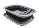 SAMMART 8L (2.11Gallons) Collapsible Plastic Dish Drainer with Drainer Board - Foldable Drying Rack Set - Portable Dinnerware Organizer - Space Saving Kitchen Storage Tray (Grey/Slate Grey 1)