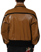 Dolce & Gabbana Brown Leather Full Zip Men Bomber Jacket