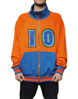 Dolce & Gabbana Orange Blue Full Zip Jersey Bomber Jacket