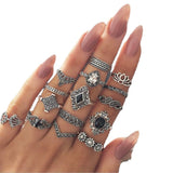 Bohemian Vintage Ring Set with Metal and Crystals