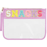 Burskit Chenille Letter Clear Zipper Pouch for Travel Preppy Patch Makeup Bag-Nylon Cosmetic Preppy Makeup Waterproof Organizer Bag Set for Women Valentines Bag (ZS-SNACK)