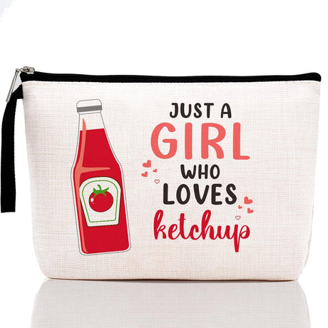 Funny Ketchup Themed Gifts Makeup Bag for Women Girls Best Friend BFF Niece Foodie Daughter Tomato Sauce Ketchup Food Lover Gifts Cosmetic Bag Zipper Pouch Travel Bag Graduation Birthday Gifts