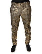 Dolce & Gabbana Gold Floral Jacquard Men Dress Pants