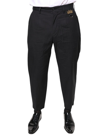 Dolce & Gabbana Black Crown Cotton Dress Pants