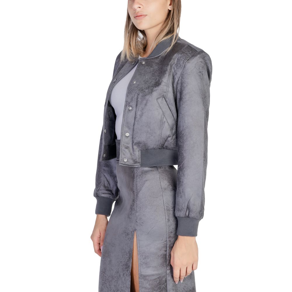 Only Gray Synthetic Leather Jackets & Coat