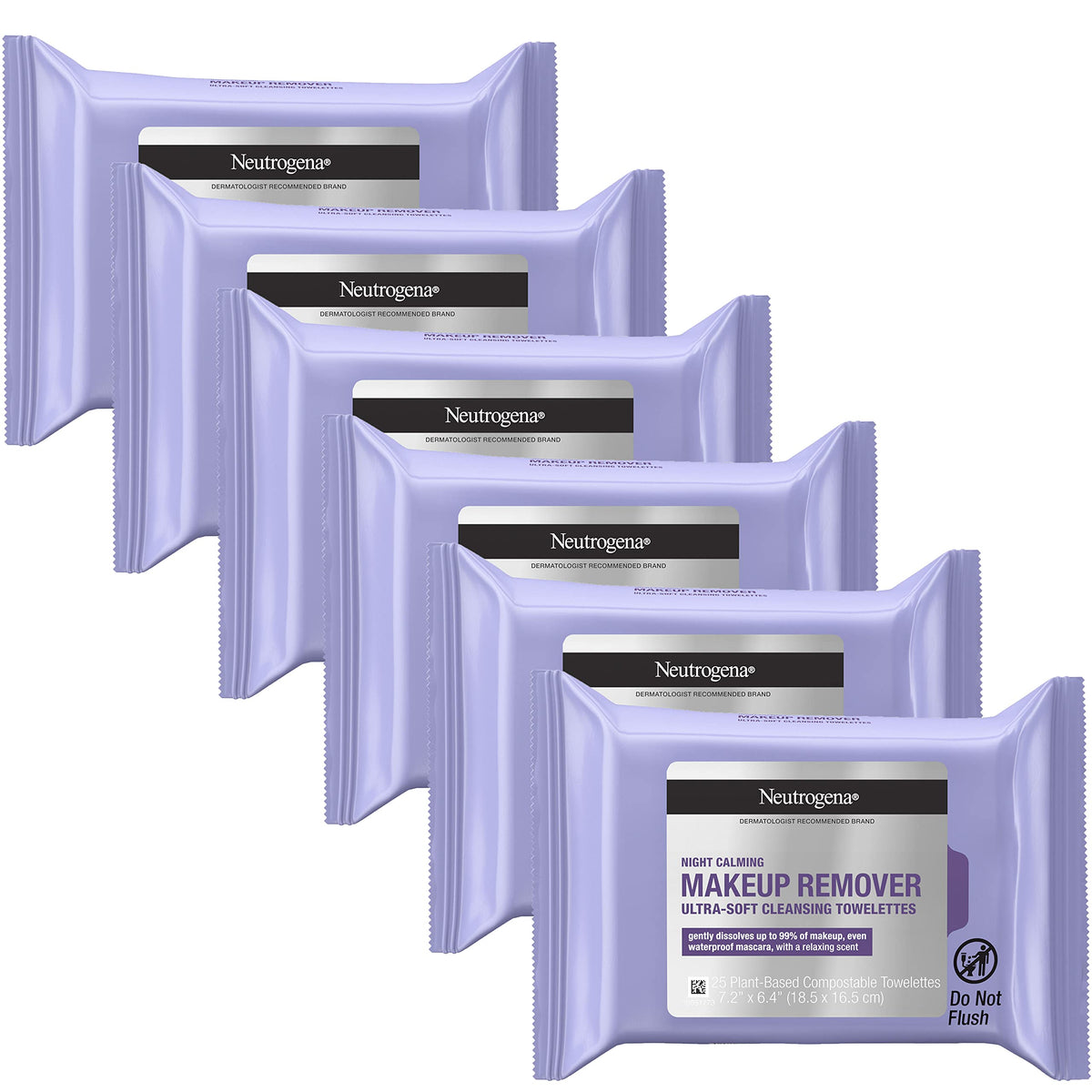 Neutrogena Makeup Remover Night Calming Cleansing Towelettes Disposable Nighttime Face Wipes to Remove Dirt Oil & Makeup 25 ct