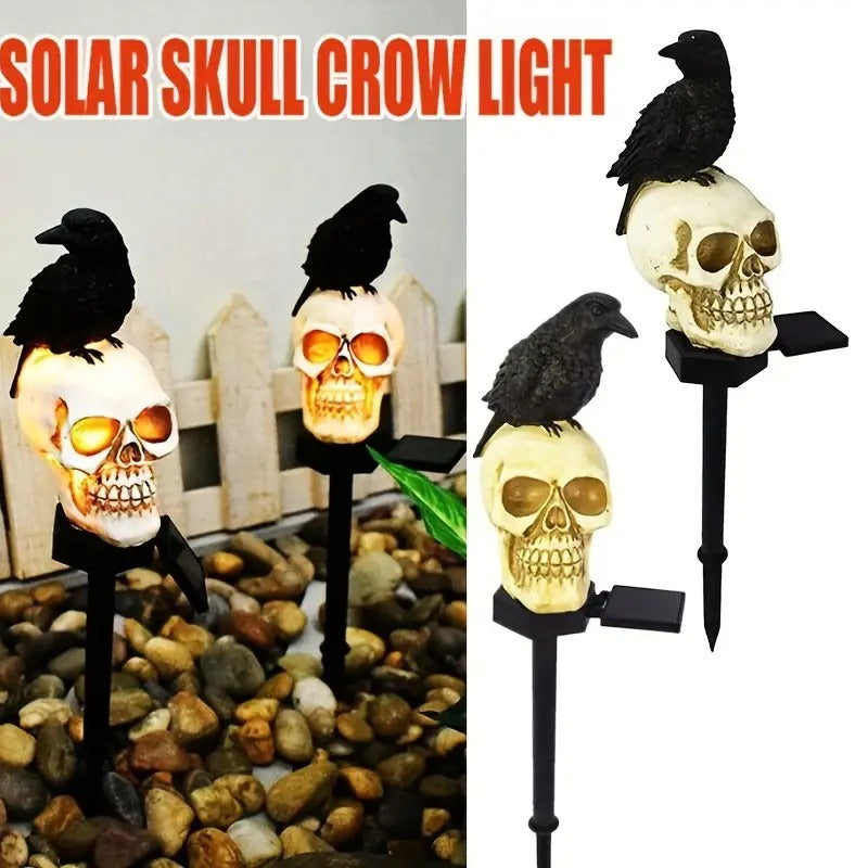 Crow Skull Solar Garden Light - Day of the Dead Decor