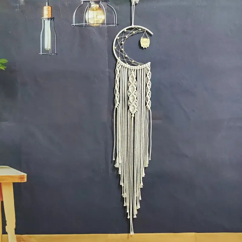 Braided Dream Catcher with Owl Pendant for Home Decor