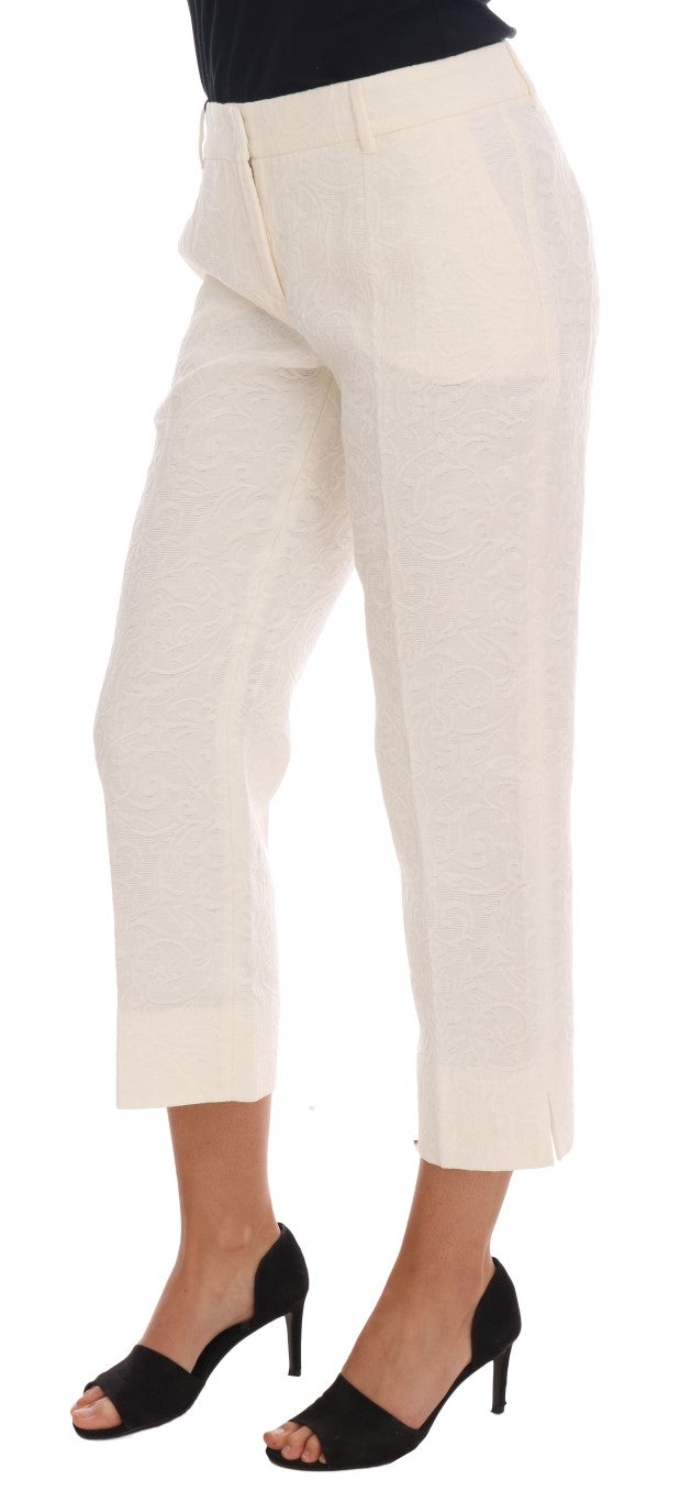 Dolce & Gabbana Elegant White Capri Pants - Cotton & Silk Blend