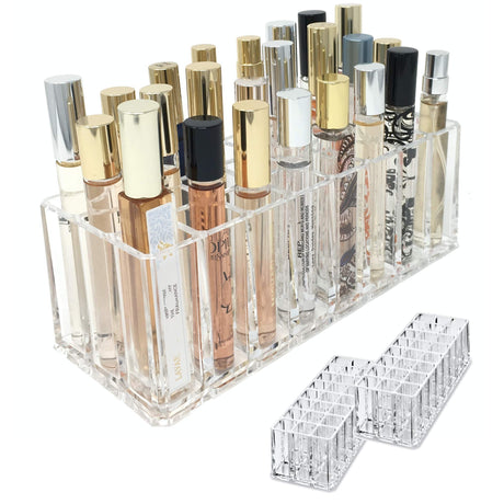 BY ALEGORY Acrylic Rollerball Perfume Organizer Beauty Scent Holder 24 Space Organization Refillable Container Tall Scented Oil Storage Display Case