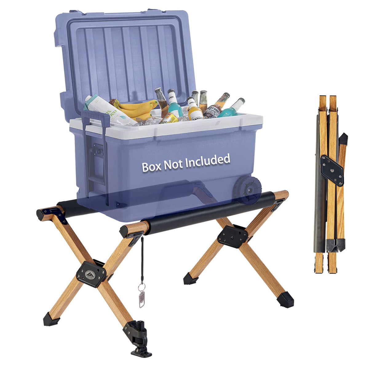 Ablazer Folding Cooler Stand with Carry Bag Anti-Slip for Camping Hiking Picnic Outdoor Aluminum Ice Box Holder Light Weight Wood Grain Fridge Holder 25.8" x 15.8" x 14.4"
