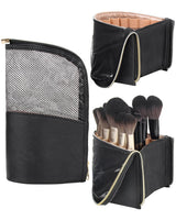 MONSTINA Makeup Brush Organzier BagHigh Capacity Portable Stand-Up Makeup Brush HolderProfessional Artist Makeup Brush Sets Case Waterproof Dust-proof Makeup Brush Cup(ExtraBlack)