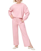 JiAmy Girls 2 Piece Outfits Kids Fashion Long Sleeve Sweatshirt and Split Wide-leg Pants Set Fall Sweatsuits for Jogger pink 5-6 Years