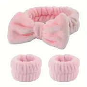 3pcs Cute Microfiber Bow-Knot Headband & Wristband Set