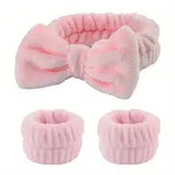 3pcs Cute Microfiber Bow-Knot Headband & Wristband Set