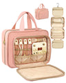MWODC Travel Toiletry Bag for Women - Stylish and Functional Organizer with Jewelry Compartment - Waterproof Hanging Kit for Makeup and Essentials Pink