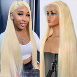 613 13x6 Lace Front Wig Human Hair 13x6 HD Transparent Straight Blonde Lace Front Wigs Human Hair Pre Plucked 24 Inch 200 Density 613 HD Lace Frontal Wig Human Hair for Women