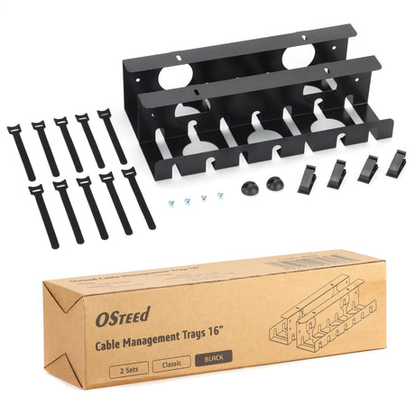 Under Desk Cable Management Tray 2 Pack Black OSteed Cable Management Under Desk Cord Organizer for Desk Cable Tray for Desk Wire Management Home & Office Standing Desk Cord Organizer