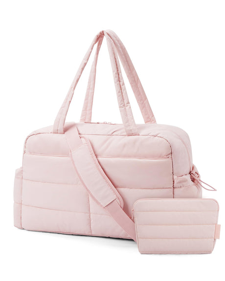 BAGSMART Travel Duffle Bag Gym Bag for Women 31L Puffer Tote Bag Quilted Laptop Carry on Weekender Overnight Bag Organizer Duffel Bag for Travel Pink
