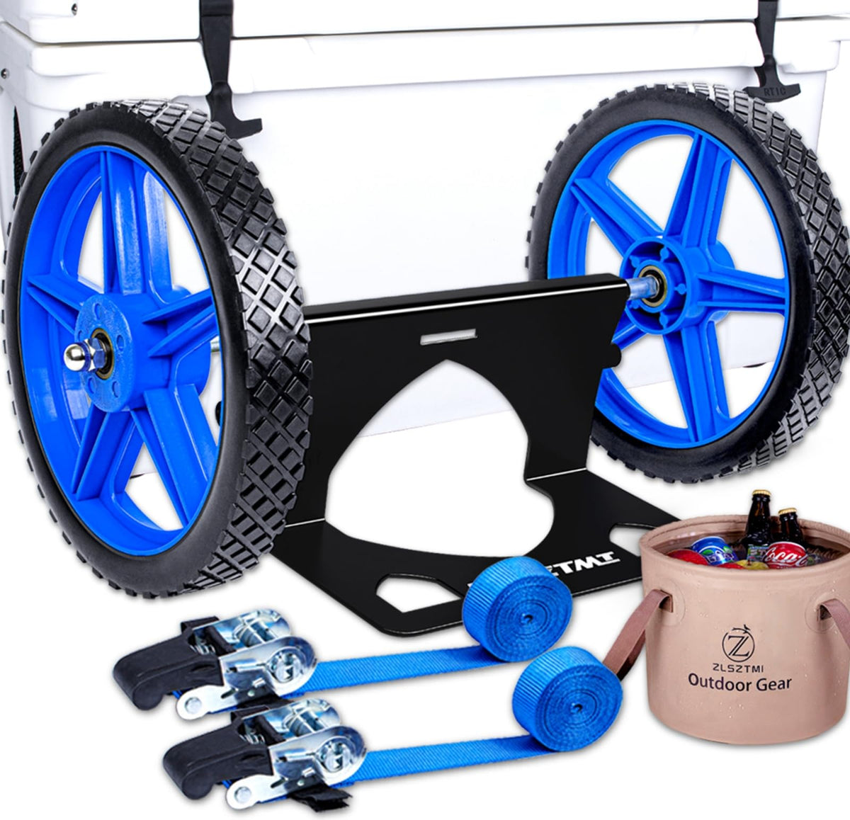 ZLSZTMI Upgraded Cooler Wheel Kit for Yeti/RTIC/Igloo Coolers Wheel Spacing up to19.8 Inches -12 in Wheels Height Adjustable Cart Base for Ice Chest - Cooler Cart Kit for Camping Traveling Blue&Black