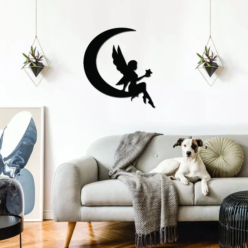 Fairy on the Moon Metal Wall Art for Home Decor