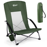 PORTAL Beach Chairs for Adults High Back Low Folding Camping Chair Portable Lightweight with Cup Holder for Travel Concert Lawn Festival Support 350lbs Green