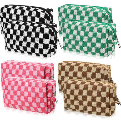 EYNDYN 8pcs Checkered Makeup Bag Cosmetic Bag for Women Y2k Accessories Aesthetic Plaid Makeup Bag for Women Large Capacity Pencil Case Makeup Brushes Storage Bag Travel Toiletry Bag Organizer