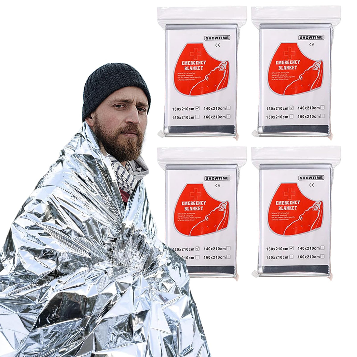 TLITLIING 4 Pack Emergency Mylar Blanket Space Blanket Survival kit Camping Blanket Perfect for Outdoors Hiking Camping Survival First Aid- 82" x 51"