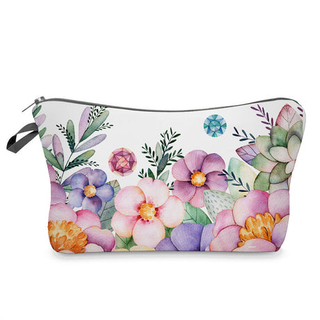 Flower Print Portable Travel Cosmetic Bag for Women