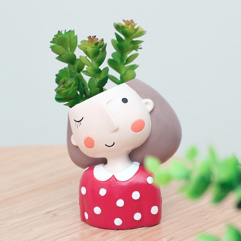 Cartoon Girl Succulent Planter - Cute Home Decor