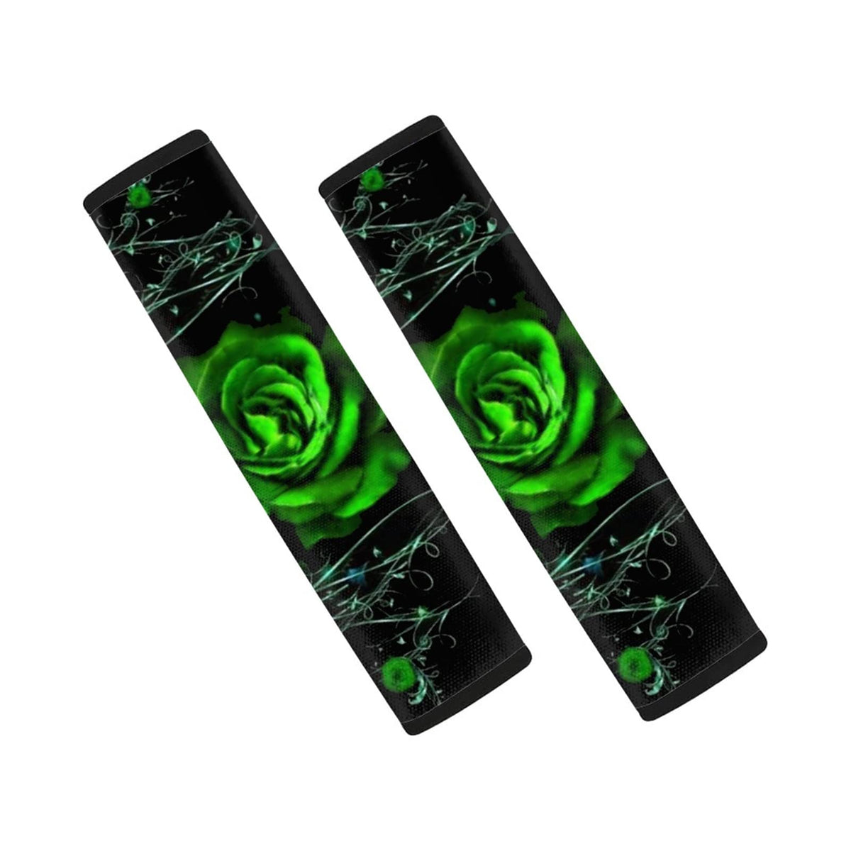 Biyejit Green Rose Print 2pcs Car Safety Belt Cover Novelty Seatbelt Protector Soft and Comfort Seat Belt Pads for Women Men Kids for Car Decorations