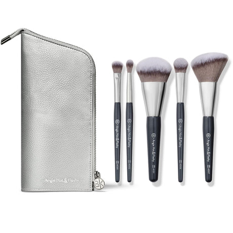 BK BEAUTY BRUSHES - ANGIE HOT & FLASHY Travel Brush Set with Pouch - Foundation Makeup Brushes - Brush for Liquid or Cream Foundations - Under-Eye Concealer | Bronzer Blush & Highlighter Makeup Brush