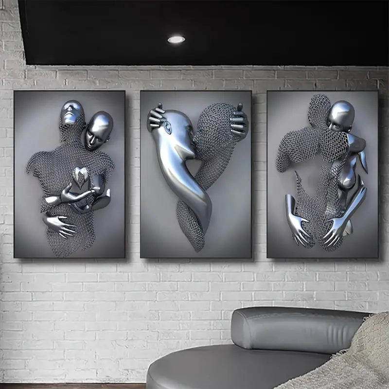 3pcs Frameless Metal Figure Canvas Art Prints for Home