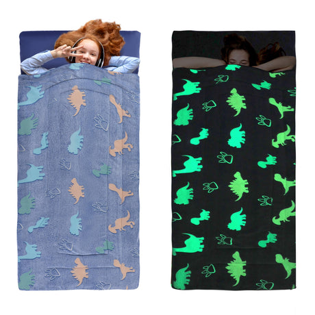 HOMBYS Glow in The Dark Sleeping Bags for 10~12 Years Old Kids Soft Kids Nap Mat with Pillow and Blanket for Daycare School Travel Sleep Bag for Childern Girls Boys Truck Travel Camping
