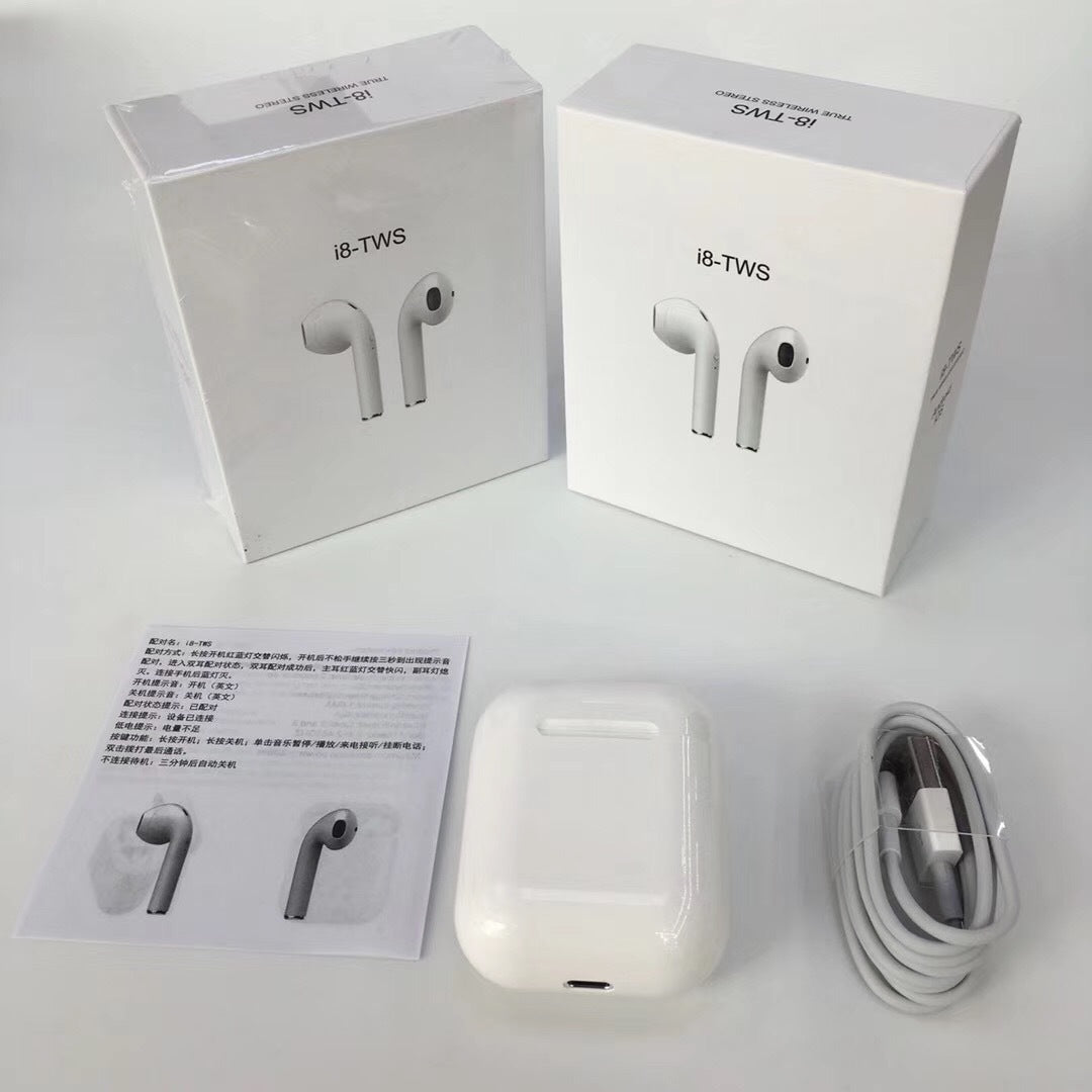 i8 Wireless Bluetooth Earbuds (Dual Ear Headphones)