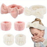 3pcs Cute Microfiber Bow-Knot Headband & Wristband Set