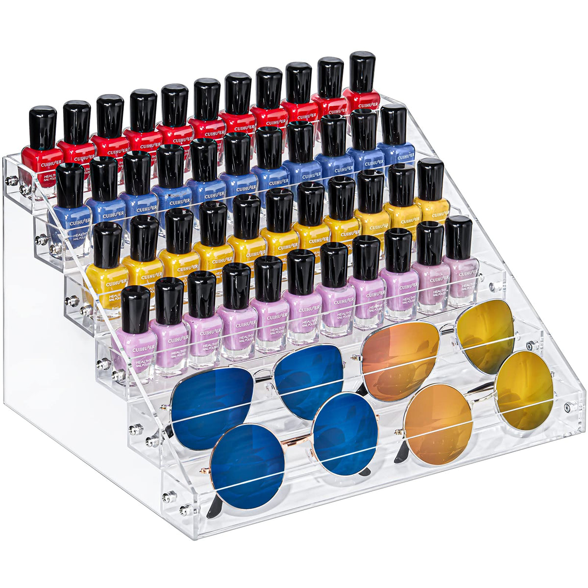 Kingtaily Nail Polish Organizer 72 Bottles of 6 Layers Acrylic Display Rack Storage Rack Clear Essential Oil Stand Holder Sunglasses 6L