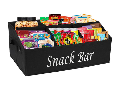 Xbopetda Snack Organizer for Countertop Fabric Snack Organizer with Handles 6 Compartment Snack Box Container Snack Basket Snack Bar Station Organizer Kitchen Pantry Organizer and Storage - Black