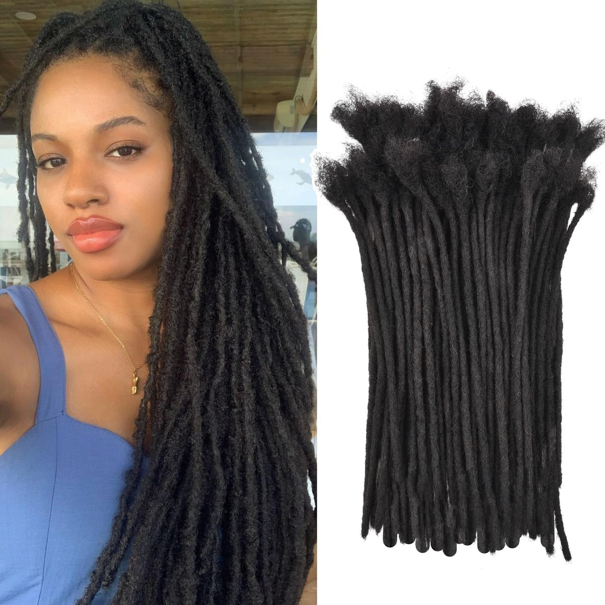 Loc Extensions Human Hair Dreadlock Extensions for Men/Women 100% Real Human Hair Permanent Dreadlock Extensions Locs Extensions Human Hair Can Be Dyed (0.6cm#1B 18inch/30strands)