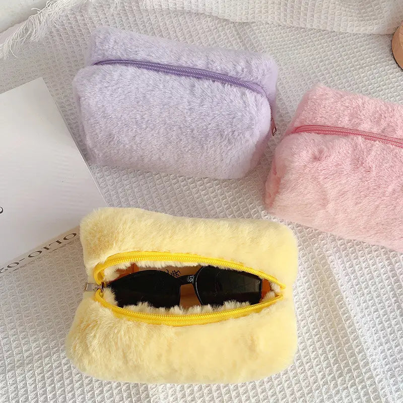 Large Capacity Plush Travel Cosmetic Bag for Women