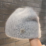 Women's Thick Rabbit Hair Knitted Hat with Rhinestones
