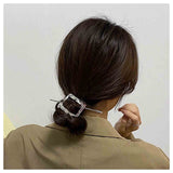 Yheakne Metal Hair Barrette Clip - Geometric Silver Alloy Hair Accessory for Women and Girls (Silver Square)