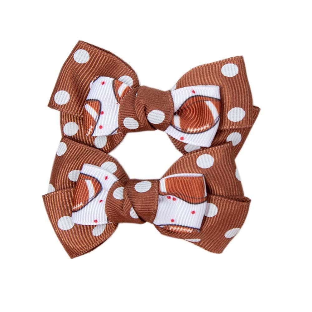 Football Hair Bow Clips Soccer Bow Hair Clip Sports Hair Bows for Baby Girls Infant Toddler Bowknot Polka Dot Hair Bow ZFJ46 (Rugby)