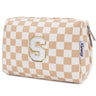 Narwey Personalized Initial Makeup Bag Toiletry Bag Gifts for Women Girls Large Checkered Makeup Bag Zipper Pouch Travel Cosmetic Bag Organizer for Women (Light Checkerboard Letter S)