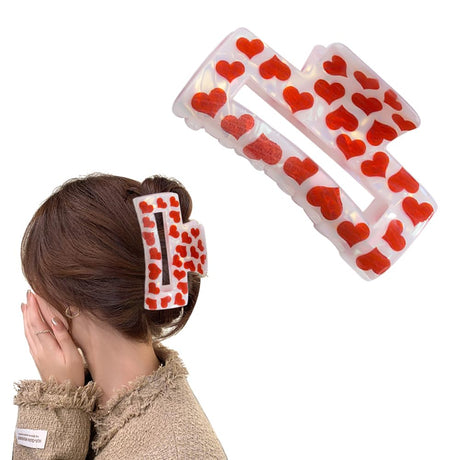 ZEYER Hair Clip Valentines Day Hair Clip for Women Large Romantic Red Heart Hair Claw Clips Strong Hold Jaw Clips 1Pcs