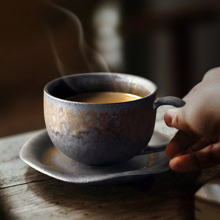 Black Vintage Handmade Ceramic Coffee Mug for Home